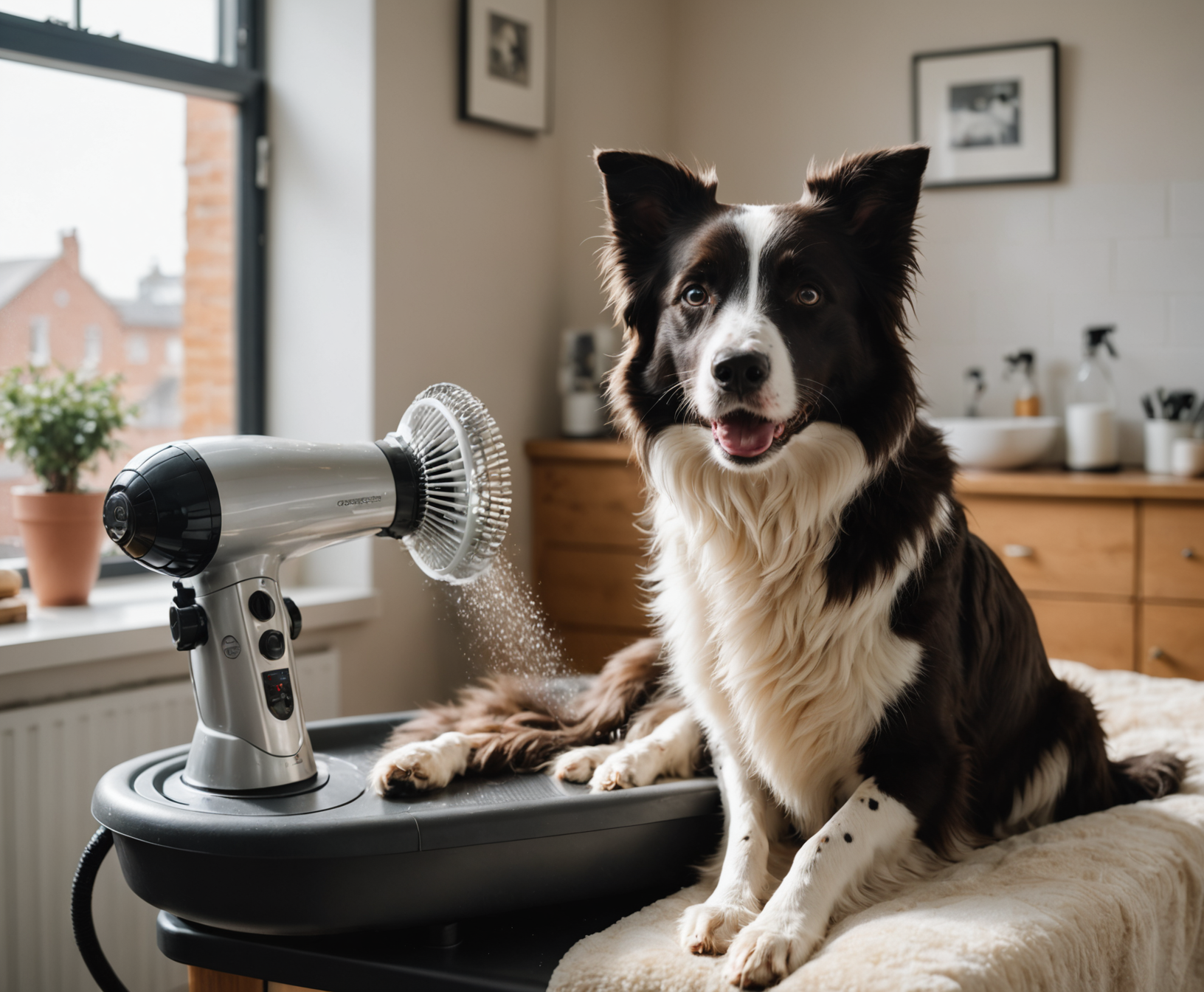 Dog being blow-dried