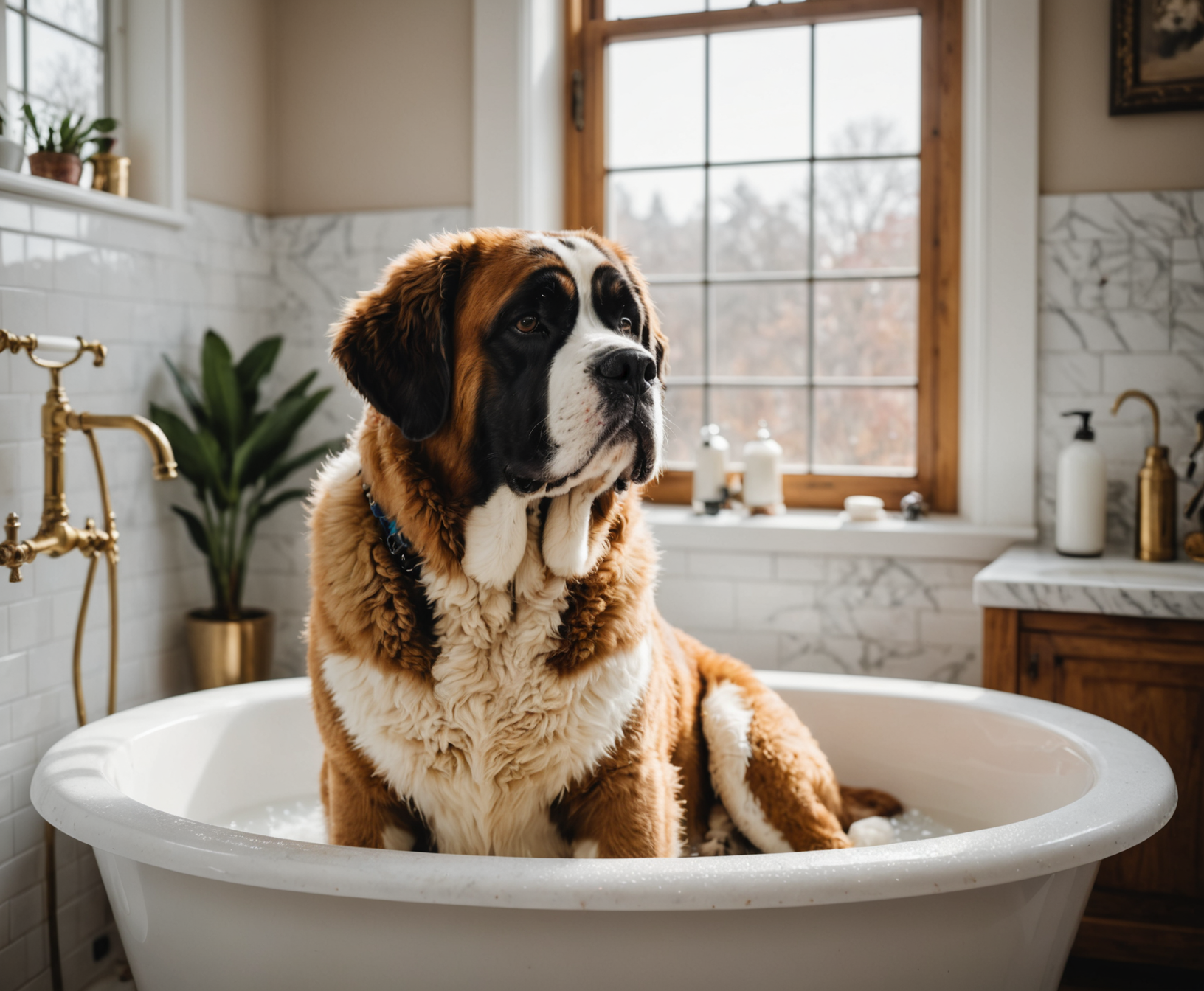 Dog mid-bath